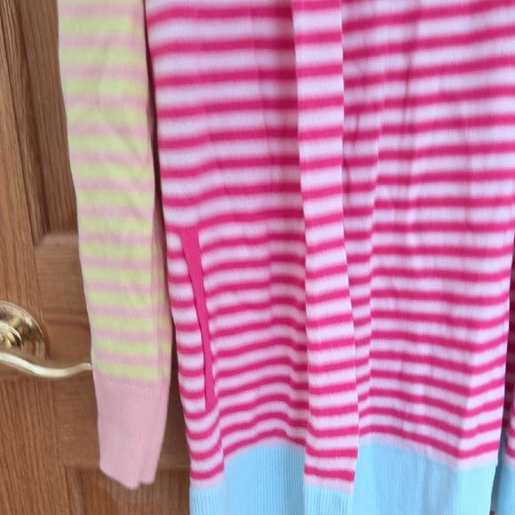Lands' End Women's Colorful Striped Cardigan - Pink, Yellow, and Blue - Picture 5 of 15
